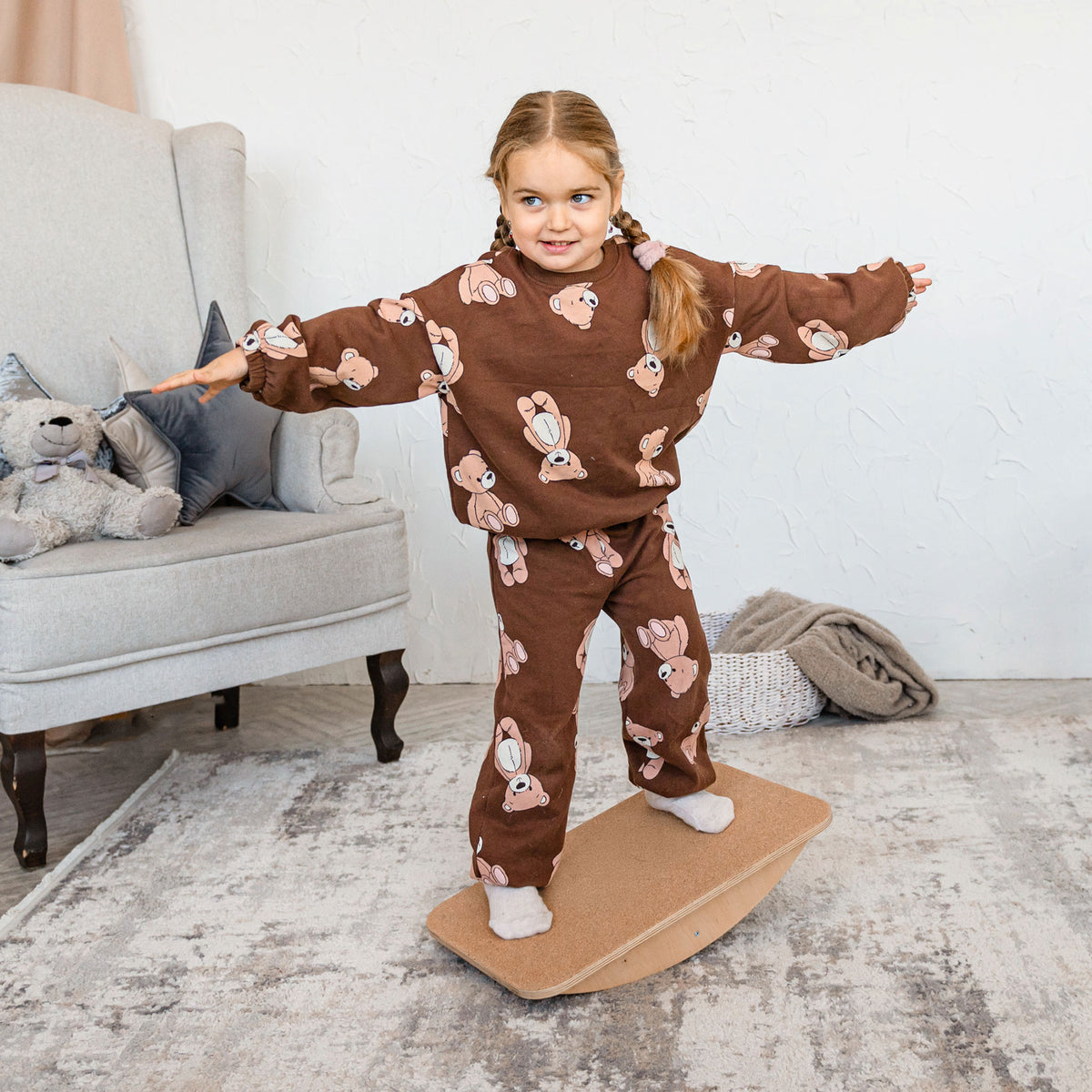 Balancebrett Kompakt aus Holz mit Kork für Kinder - Montessori-Wackelbrett - Ansicht 2