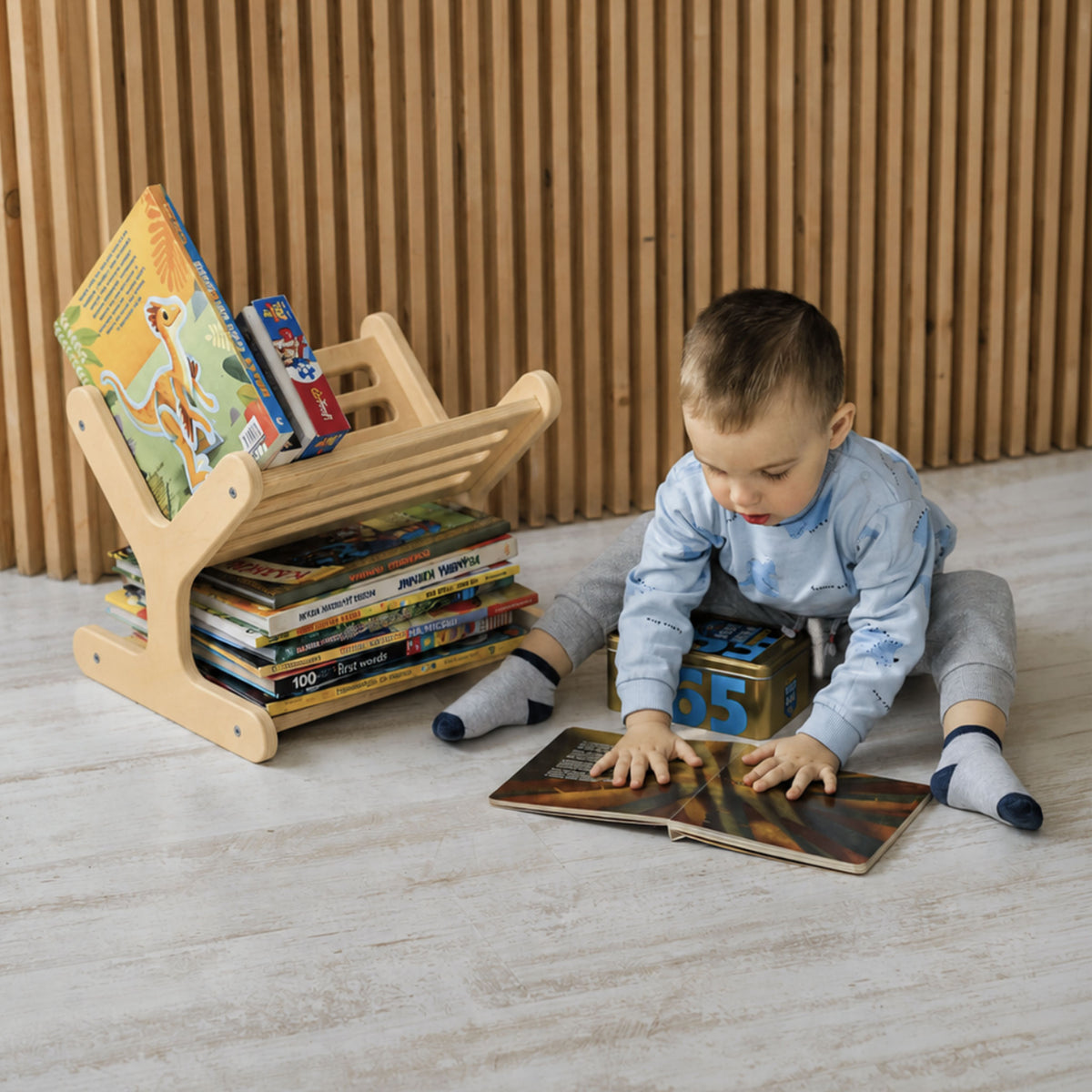 Bücherregal Doppelseitig aus Holz für Kinder - Montessori-Bücherständer - Ansicht 3