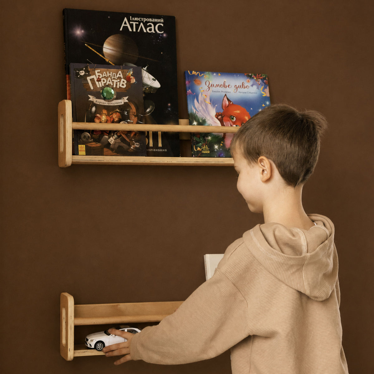 Bücherregal Wandmontage aus Holz für Kinder - Montessori-Bücherleiste - Ansicht 3