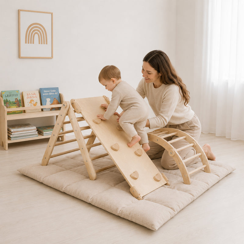 Indoor Trainingspark mit Sicherheitsmatte - Montessori Kletterset aus Holz