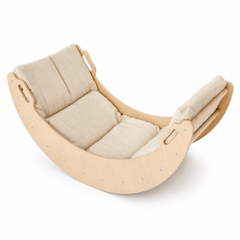Kletterbogen-Set 2-in-1 Klassik aus Holz mit Kissen für Kinder - Montessori-Kletterwippe