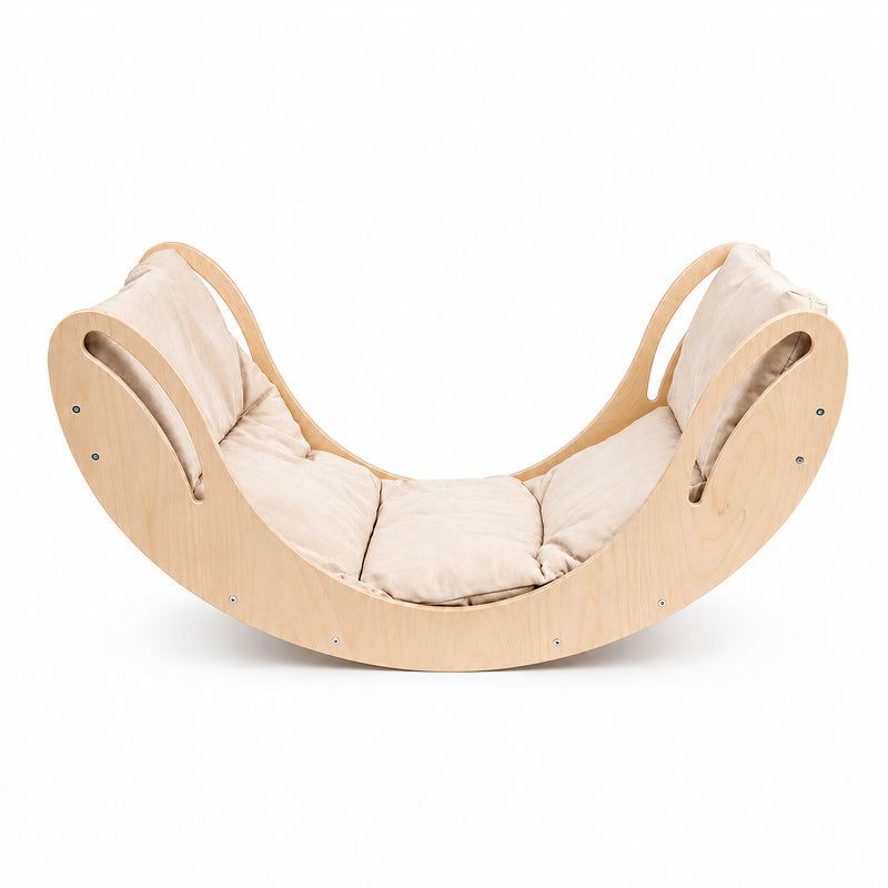 Kletterbogen-Set 2-in-1 Lächeln aus Holz mit Kissen für Kinder - Montessori-Kletterwippe