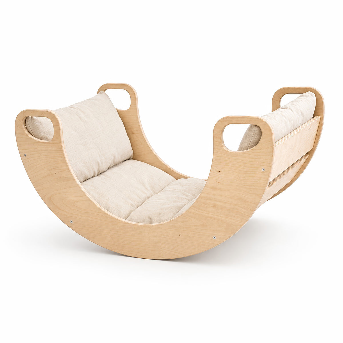 Kletterbogen-Set 2-in-1 Tragegriffe aus Holz mit Kissen für Kinder - Montessori-Kletterwippe mit großen Grifföffnungen