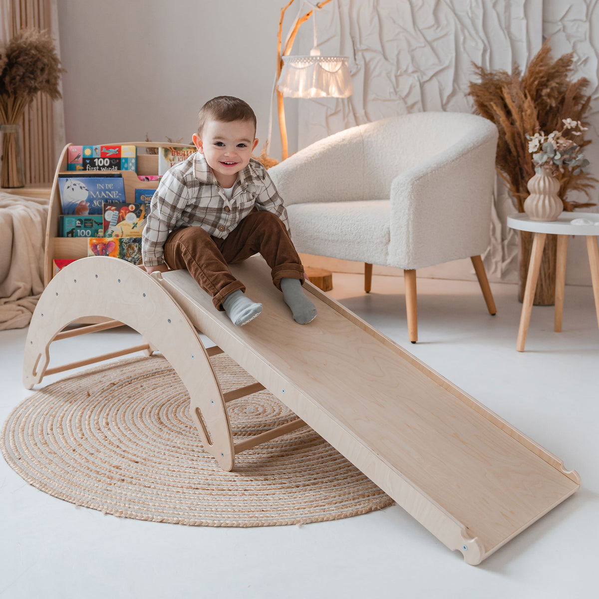 Kletterset 2-in-1 Alltag aus Holz für Kinder - Montessori-Kletterbogen mit Rutsche - Ansicht 5