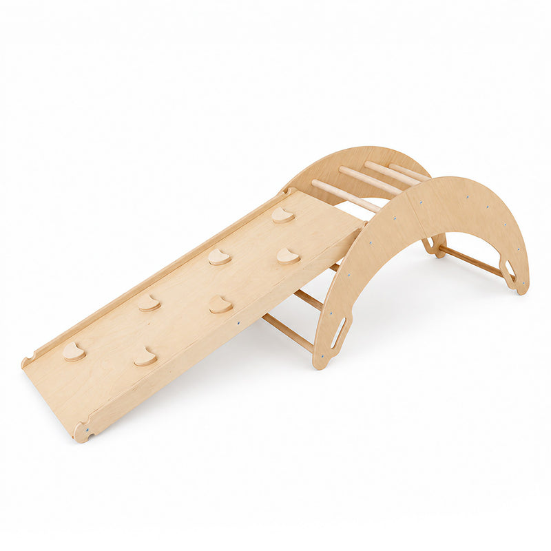 Kletterset 2-in-1 Alltag aus Holz für Kinder - Montessori-Kletterbogen mit Rutsche