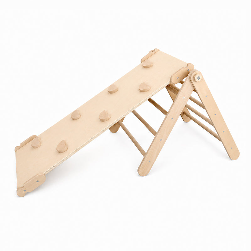 Kletterset 2-in-1 Kompakt aus Holz für Kinder - Montessori-Pikler-Dreieck mit Kletterrampe/Rutsche