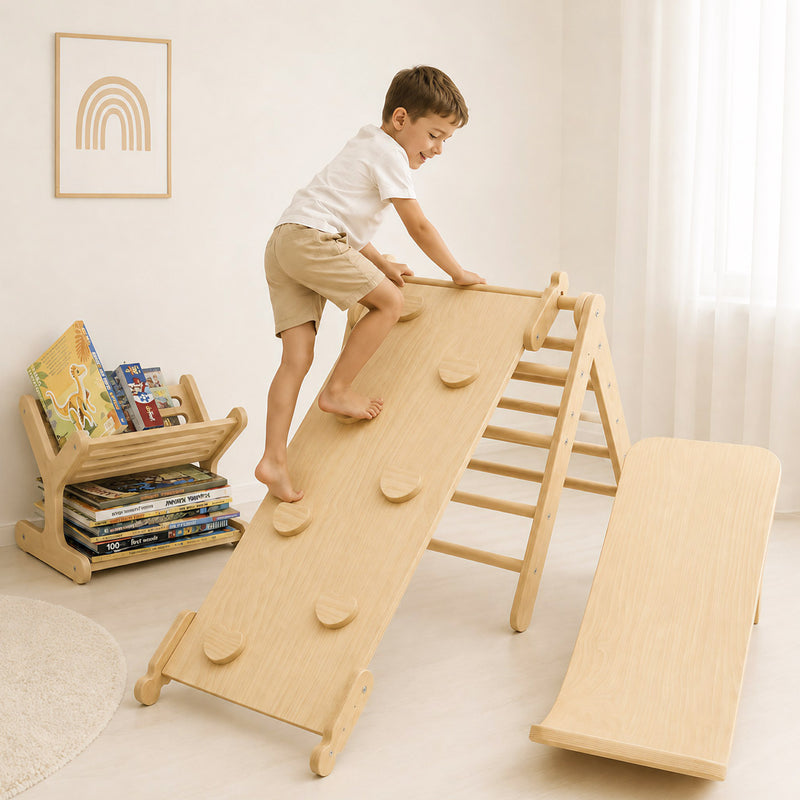 Motorik & Bücher Set aus Holz für Kinder - Montessori Spiel- und Lernecke